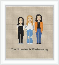 three people cross stitched together with the words, the steinbach matriacy