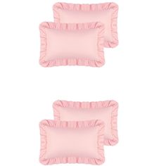 three pink pillows with ruffles on them