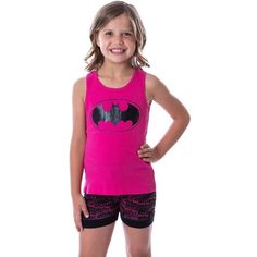 These are officially licensed DC Comics Batgirl pajamas. Batgirl is Barbara Gordon, the daughter of Gotham City Police Commission Gordon. She assists the Caped Crusader and carries on the tradition of protecting Gotham City from the supervillains that threaten the peace. The tank top features a large black bat signal logo graphic. The bottoms feature an allover pattern of action words like Boom, Wham, Whoom. Each set has a tank and shorts. It is made of a durable but soft, 100% cotton fabric ble Pajama Short Set, Pajama Short, Caped Crusader, Barbara Gordon, Action Words, Allover Pattern, Black Bat, Sleepwear & Loungewear, Gentleman Style