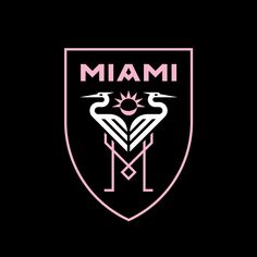 the miami soccer club logo on a black background with pink and white lines around it