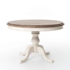 a white table with a wooden top and two small legs on one end, against a white background