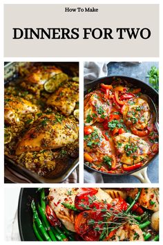 four different pictures with the words how to make dinners for two on them and an image of