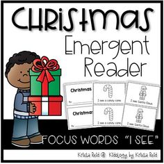 christmas emergent reader for focus words 1 - 6 with an image of a boy holding a present