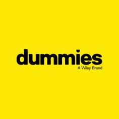 the logo for dummies is shown on a bright yellow background with black lettering