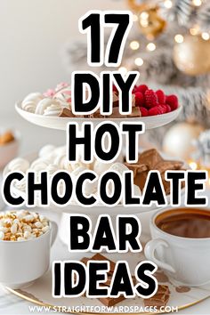 This post shows you the 17 easy DIY hot chocolate bar ideas Hot Cocoa Bar Recipes, Cocoa Station Ideas, Cocoa Bar Station Party, Hot Chocolate Toppings Ideas, How Chocolate Bar, Easy Diy Hot Cocoa Bar, Hot Chocolate Bars For Christmas, How To Make A Hot Cocoa Bar