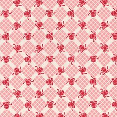 a pink and white checkered pattern with red crabs on it's sides,