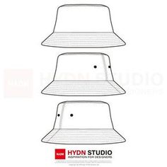 the hydon studio bucket hat is shown in three different sizes