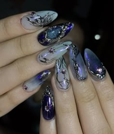 Witchy Nails, Punk Nails, Goth Nails, Grunge Nails, Pretty Gel Nails, Diy Nail Art, Diabolik, Manicure Y Pedicure