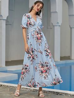 Flounce Sleeve Dress, Shop Dresses Online, Belted Wrap Dress, Green Dress Casual, Pink Dress Casual, Shirred Dress, Casual White Dress, Blue Dress Casual, Printed Bodycon Dress