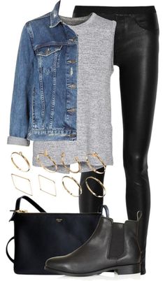 Simply casual Look Boho Chic, Look Legging, Denim Jacket Outfit, Black Leather Pants, Legging Outfits, Mode Casual, Urban Chic, Casual Clothing, Mode Inspiration