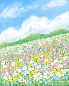 a painting of a field full of flowers