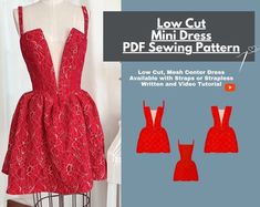 a red dress on a mannequin with instructions for how to sew it