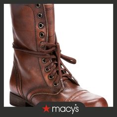 in stock Brown Combat Boots Women, Steve Madden Troopa Boots, Lace Up Boots Women, Brown Combat Boots, Lace Up Combat Boots, Womens Tights, Socks And Tights, Brown Leather Boots, Menswear Inspired