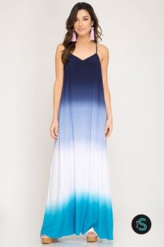 Paintcolors Women's Casual Halter Sleeveless Pleated Long Maxi Dress Backless Loose Ombre Summer Beach Chiffon Flowy Sundress | ombre maxi dress for women Dip Dye Dresses, Ombre Maxi Dress, Boho Dresses, Dye Dress, Beach Maxi Dress, Floral Outfit, Boutique Style, Ladies Tee Shirts, Dyed Dress