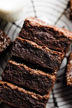 chocolate brownies stacked on top of each other