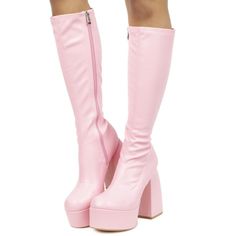 Fitted Knee-high Platform Boots With Chunky Platform, Knee-high Chunky Platform Boots, Pink Platform Boots With Chunky Round Toe, Knee-high Chunky Platform Boots In Synthetic, Pink Platform Boots, Pink Platform Ankle-high Boots, Thigh High Platform Boots, All Star Shoes, Platform Boots Chunky