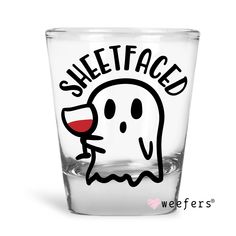 Sheetfaced Ghost Halloween Shot Glass Short UV DTF or Sublimation Wrap - Decal - Weefers Painting Shot Glasses Ideas, Halloween Glass Cup Ideas, Shot Glass Designs, Halloween Painted Shot Glasses