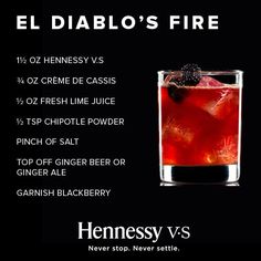 an advertisement for a drink called el diabolo's fire, with the ingredients