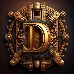 the letter d is made up of intricate gold and black metal elements, with an ornate design