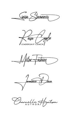 four different types of handwriting are shown in black and white, including one with the names of