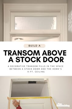 a door with tape on it and the words, build a transform above a stock door