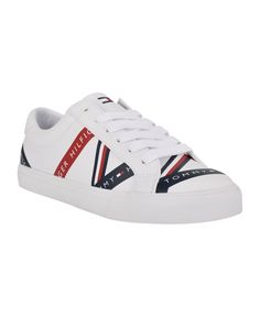 Logo stripe details give the Tommy Hilfiger Lacen a signature look that will make it your go to sneaker. Tommy Hilfiger White Sneakers For Streetwear, Tommy Hilfiger White Lace-up Sneakers, White Lace-up Tommy Hilfiger Sneakers, White Tommy Hilfiger Sports Sneakers, White Sneakers With Signature Stripes For Streetwear, White Tommy Hilfiger Sneakers For Sports, White Sneakers With Signature Stripes And Round Toe, White Casual Sneakers With Signature Stripes, White Low-top Sneakers With Signature Stripes