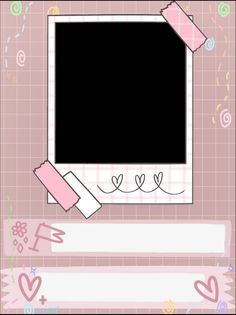 a pink and white photo frame with hearts on it