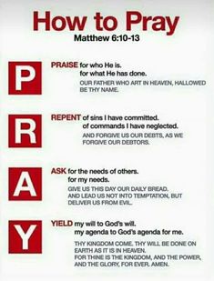 a poster with the words pray and how to pray in red letters on it,