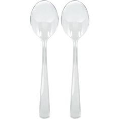 two clear plastic spoons with one empty and the other slightly open, on a white background