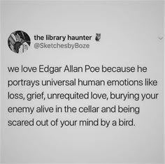 an image of a twitter post with the text, we love edgarn poe because he sits