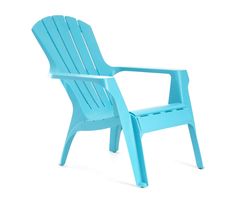 a blue plastic chair on a white background