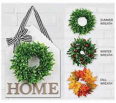 wreaths and door hangers with the words home written on them