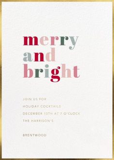 a merry and bright holiday card with the words merry and bright written in red on it