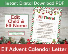 an elf's letter to santa is displayed next to a christmas themed printable