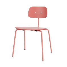 a pink chair with two legs and a seat on the back, in front of a white background