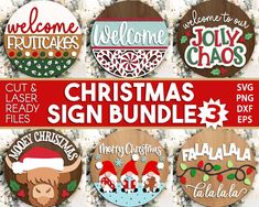 christmas sign bundle for svg and dxf cut files - includes 6 wooden signs