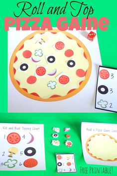 the roll and top pizza game is ready to be played with children's hands