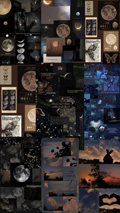 a collage of photos with the moon and stars in them, all over it