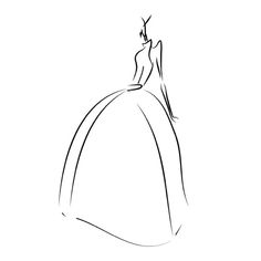 a line drawing of a woman in a ball gown