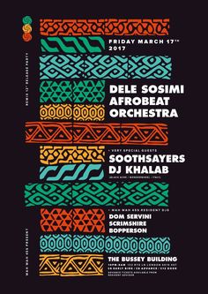 an advertisement for the festival with different colors and patterns on it, including black background