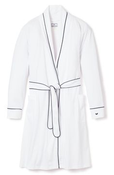 Contrast piping adds crisp detail to a robe cut from supersoft yet durable pima cotton that keeps you comfortable on chilly mornings and days off. Shawl collar Long sleeves Side patch pockets Removable tie belt 100% pima cotton Machine wash, dry flat Made in Peru Classic Long Sleeve Robe For Loungewear, Personalized Robes, Personalized Robe, Classic Pajamas, Sleepwear & Loungewear, Fashion Pieces, Wellness Products, Beauty Wellness, Pima Cotton