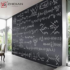 a blackboard with many calculations written on it