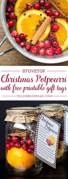 an orange and cranberry christmas potpoure with free printable tags