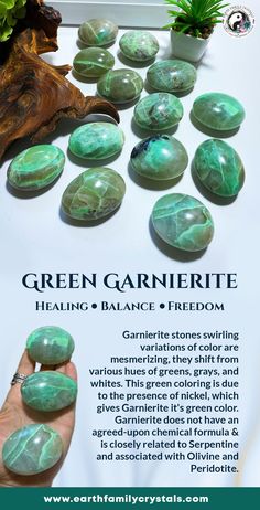 Garnierite Crystal Meaning, Garnierite Stone Meaning, Green Moonstone Crystal Meaning, Green Moonstone Meaning, Crystal Identification, Crystal Tips, Healing Rocks, Gemstones Chart, Green Moonstone