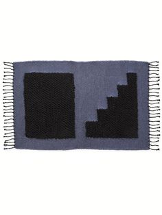 a black and blue rug with two squares on it, one in the middle is made out of wool