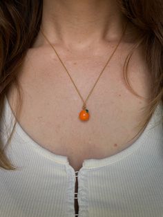 Well, orange you?! This cutie little orange is such a fun summer accessory to stack & layer with all your favorite chains & chokers 24K gold-filled chain. 18 inches long. Orange Items, What Love Means, Orange Jewelry, Pool Colors, Performance Outfits, Orange Necklace, Orange You Glad, Wardrobe Inspiration, Fun Summer