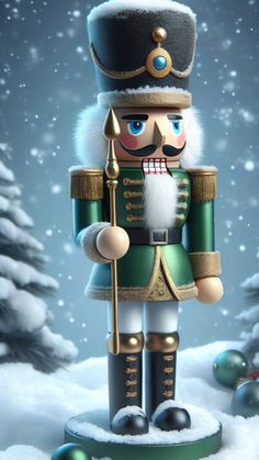 a nutcracker is standing in the snow