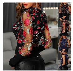 Floral Clothing, Organza Blouse, Background Floral, Mesh Tops, Mesh Blouse, Floral Lace Tops, Lace Splicing, Plus Size Womens Clothing, Blouse Shirt