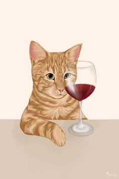 an orange cat sitting next to a glass of wine