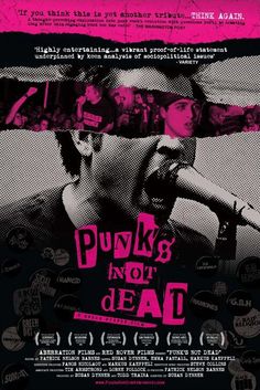 punk's not dead movie poster with the title in pink on black and white